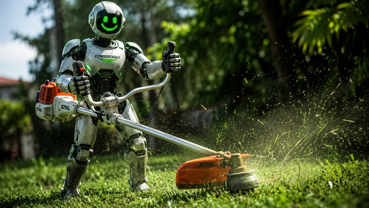 Roçadeira Stihl restaurada pela Consertaqui cortando grama alta